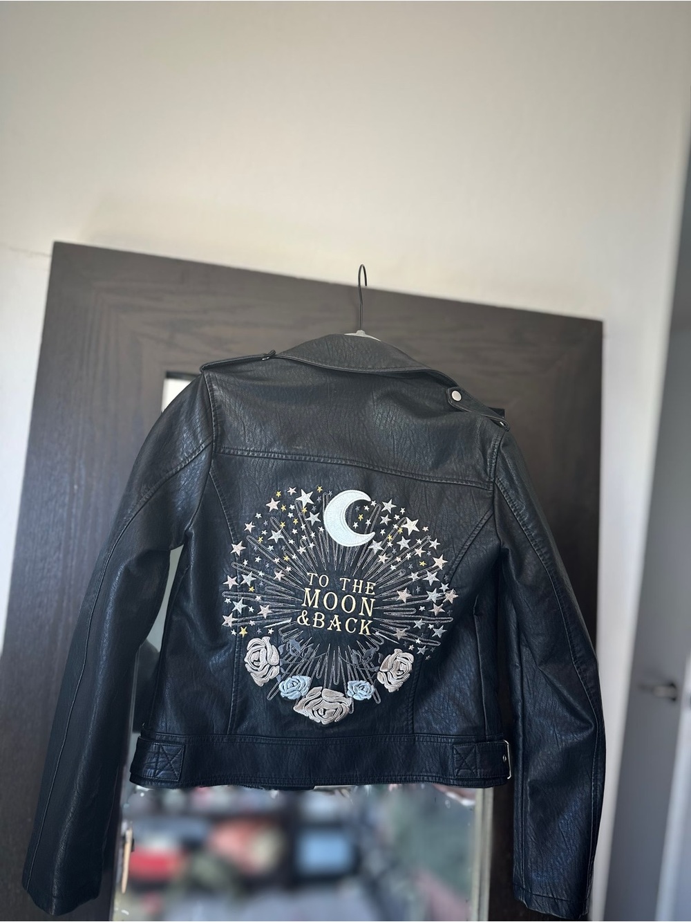TopShop Faux Leather Cropped Jacket with Custom Embroidery Detail - size 4